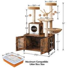 Cat Tree With Cat House, WoodeCat House With Cat Tree Tower, All-In-One Indoor Cat Furniture, Hidden Cat Litter Box Enclosure, Cat Apartment With Scratching Posts, Detachable Cat Teaser Sticks, Multifunctional Cat Tree, Rustic Brown - View 10