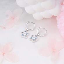 Bông tai bạc S925 hình hoa dáng tròn đính đá Cubic Zirconia xanh lấp lánh, trang sức sụn tai dành cho nữ, thích hợp làm quà tặng đám cưới, sinh nhật, tiệc tùng. - Bạc - Xem 4