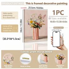 1pc Canvas Wall Art, Framed Wall Decor, Abstract Wildflower Bouquet Art, Soft Flowers In Striped Vase, Rustic Style Floral Poster, Pink Tone Farmhouse Style Artwork, Dreamy Floral Wall Art, Perfect For Bedroom, Living Room, Kids Room, Apartment, Dorm, Farmhouse Style Interior Decor - Multicolor - View 16