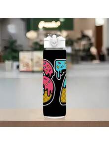 1个粉蓝甜甜圈图案67号水瓶，750毫升/26盎司塑料运动水瓶，可爱印花，防漏弹开式瓶盖，轻便耐用，大容量，可重复使用，适合办公室、健身房、户外运动、瑜伽、跑步等场合，也是万圣节、圣诞节、情人节、感恩节、生日礼物的理想之选。 - 彩色 - 查看 7