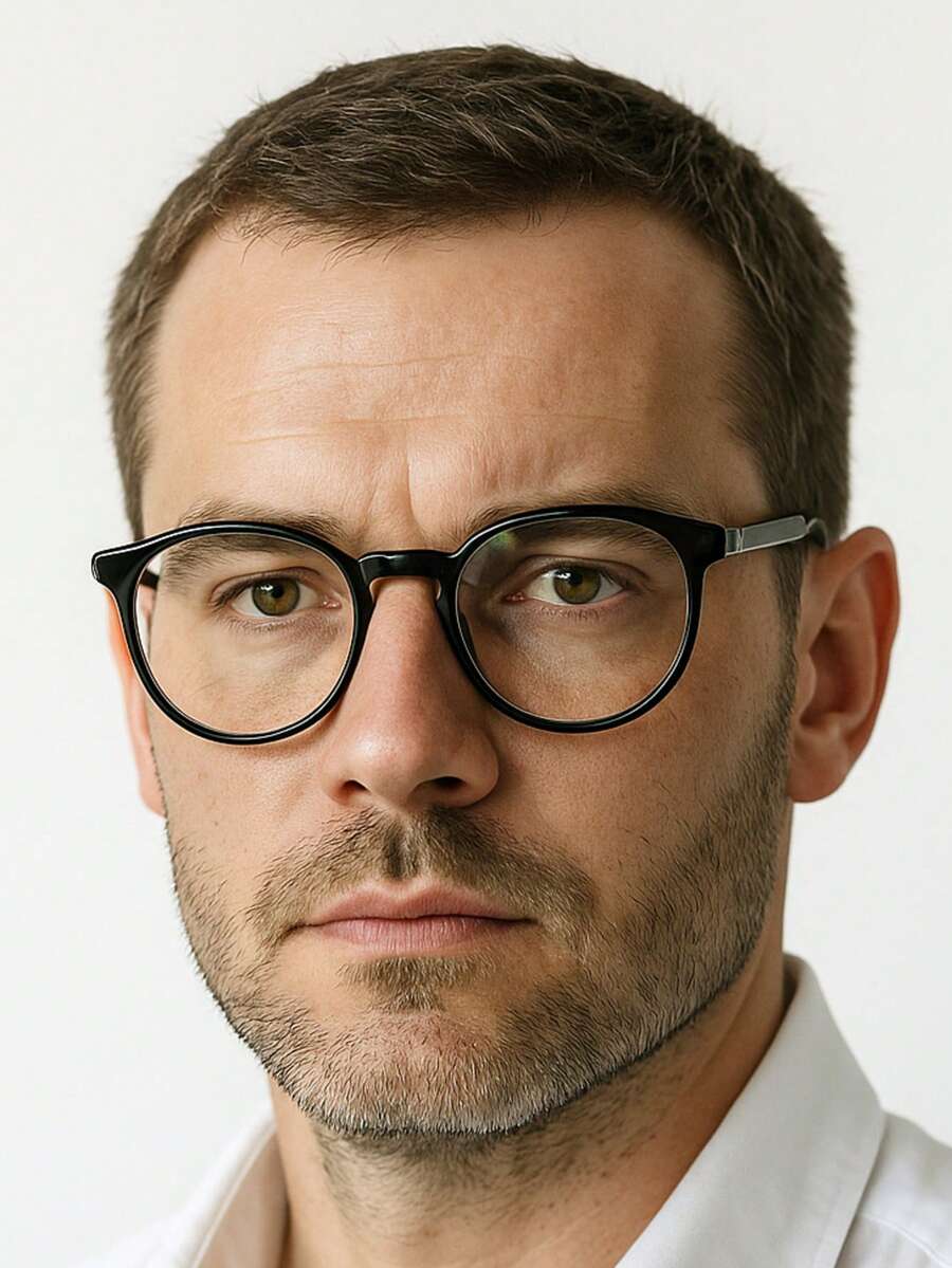 Men's Round Flexible Frame Glasses - Black - View 1