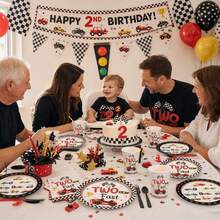 2 sets de vaisselle de fête thème de course rapide, sert 20 invités, assiettes, gobelets et serviettes jetables pour la fête d'anniversaire des enfants de 2 ans - Multicolore - Voir 3
