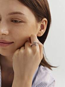 1pc Women's Copper Material Ring, Fashion For Commuting And Party Accessories - Silver - View 5