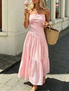 Robe d'été minimaliste élégante pour le quotidien et les vacances, de couleur unie, coupe ajustée trapèze, tenue de vacances d'été, sortie de plage élégante, voyage, photo Y2K, tenue de vacances d'été - Multicolore - Voir 5