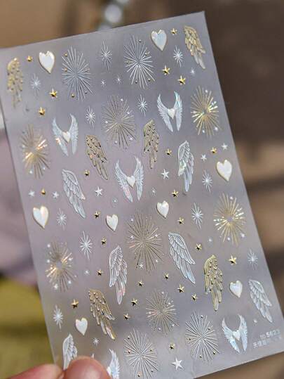1pc 5D French Gold Luxury Angel Wings Nail Art Sticker Kawaii Star Wings Heart Manicure Decal Nail Decorations Accessories DIY