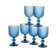 Baroni Home 6er-Set farbige Glasgläser mit geprägten Streifen, 20 cl, elegante, spülmaschinenfeste Gläser, 8 x 8 x 14,5 cm, Blau - Blau - Übersicht 8