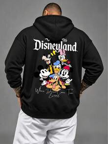 Disney Official Licensed Disneyland Squad Oversized Hoodie Men Back Print Mickey & Friends Graphic Casual Streetwear Pullover - 黑色 - 查看 2