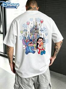 Camiseta estampada de Disney Castle Star Baby Lily Stitch, camiseta estampada de pareja Star Baby Lily Stitch, camiseta de manga corta de verano para hombre, camiseta de manga corta de algodón 100% de alta calidad, diseño estampado a doble cara, suave y transpirable, manga corta informal de verano con bolsillo, gay, ropa de viaje a Disneyland, modelo para parejas, ropa de uso diario, ropa urbana, ropa de vacaciones, el mejor regalo para los amantes de Disney - Blanco - Ver 3