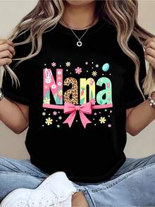 Men'S And Women'S T-Shirts Featuring A Nana Easter Bunny Design With Flowers, Leopard Print, And A Pink Bow. Soft And Comfortable, Perfect For Mother'S Day. Available For Local Delivery - Black - View 1