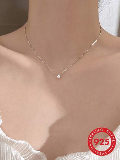 HuooNew 1 pieza Collar de plata de ley 925 chapado en platino con diamante, adecuado para uso diario de mujeres y como regalo