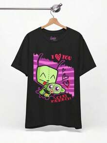 Invader Zims Tee - Unisex Gir I Love You Scary Monkey Shirt - Scene Emo Style Vintage-Shirt - 2000's Hot Topiczims Summer Shirt  Washable Casual Everyday Top Leisure Clothing, Urban Style, Easy Care, Breathable Material - màu đen - Xem 9