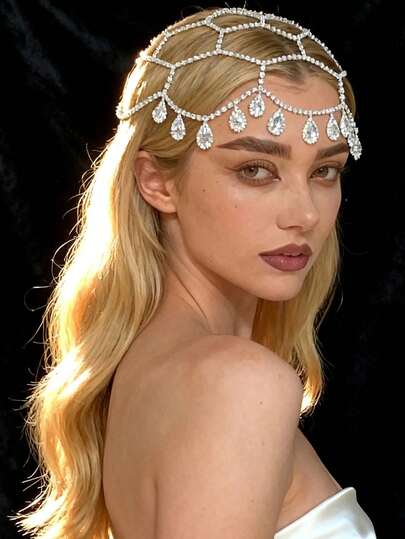 Dây chuyền đội đầu nhiều lớp đính pha lê tua rua phong cách Bohemian, phụ kiện trang sức lộng lẫy cho các bữa tiệc dành cho nữ.