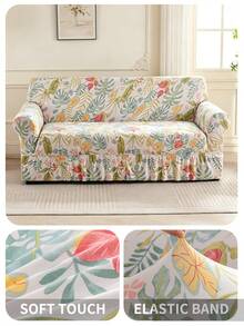 1pc Printed Skirt Edge Stretch Sofa Cover, Dust-Proof & Dirt-Resistant, Elastic Full Coverage Sofa Protector, Home Decor, Machine Washable - Light Green - View 6