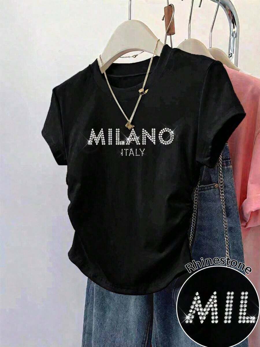 1 Piece Fashion Casual For Men And Women Women's Fitted T-Shirt With English Letter Print, Stylish And Elegant, European And American Style. Versatile, Easy To Match, Daily Wear, Street Style, Vacation Outfit, Weekend Outfit - 3 - 查看 1
