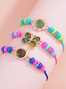 3pcs/Set Girls' Temperature Sensitive Color Changing Cat, Flower, Butterfly Beaded Bracelet - Multicolor - View 4