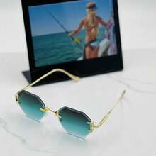 Fashionable Rimless Edged High-End Glasses, Personalized Metal Frame, Suitable For Daily Wear, Travel, Driving, Street Photography, Parties, Vintage, Casual, All Seasons - Multicolor - View 2
