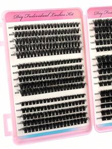 500片装200D/160D/120D/100D/80D/60D高密度睫毛册簇状合成貂毛假睫毛，浓密蓬松，纤长卷翘，0.07mm D卷度，长度10-18mm混合，自然柔软，适合化妆，新手友好，可重复使用 - D - 查看 3