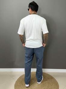 Men's Oversized Baggy Straight Leg Sweatpants With Fleece Lining - Màu xanh bụi bặm - Xem 7