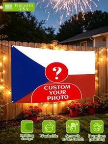 Customization Personalized Czech Republic Flag Pattern Design Pattern Family Photo, Couple, Sisters Photo  Flags ,Customized Banners & Pennants,Background Decoration For Wall Fabric, 2D Flat  Tapestry, Custom Garden Flags, Garden Decoration,Personalized DIY Homemade Items,  As Birthday Gifts, Gift Room Banners, Wall Banners, University Dormitory Decoration, Outdoor, Family, Graduation,Wedding, Souvenir Customization, Suitable For All Seasons' Wall Fabric, Washable, Machine Washable, Lightweight, Comfortable,Punch Hole Unique Design, Suitable For Her Personalized Ideal Decorative Gifts, Suitable For Her, Him, Family, Father, Mother, Lover, Daughter, Son, Friends, Classmates. Perfect For Camping, Traveling, Home Life, Daily Life, Office Decoration, Birthday, Anniversary, Valentine's Day, Thanksgiving, Christmas, Halloween, Mother's Day, Father's Day, Wedding, Easter, New Year Gifts,  Car, Bedroom, Living Room, Office, Outdoor Camping, Beach, Yoga Party,Outdoor Flag Wall Tapestry - Multicolor - View 1