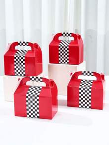 6pcs Racing Theme Party Gift Boxes, Red Black White Checkered Pattern With Handle, Racing Theme Birthday Party Decor, Sports Party Supplies, Candy Box, Gift Packaging Bags, Baby Shower Decor, Racing Theme Boy Birthday Party Supplies - Red - View 5