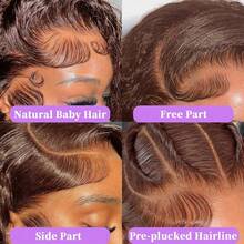 36 Inch Chocolate Brown Lace Front Wigs Human Hair 250 Density 13x4 HD Deep Wave Lace Front Wigs Human Hair Glueless Colored Deep Curly Lace Frontal Wigs Wet And Wavy Water Wave Human Hair Wig 100% Virgin Brown Colored Wigs For Women - S4 - 查看 9