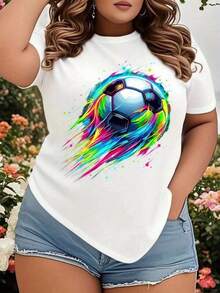 Women's And Unisex Soccer Jersey With Ball Print - White With Multicolor Graphic, Soft And Breathable Short Sleeve For Fans, Summer Outfits, Soccer Players - Machine Washable Casual Wear, Ideal Gift - 白色 - 查看 1