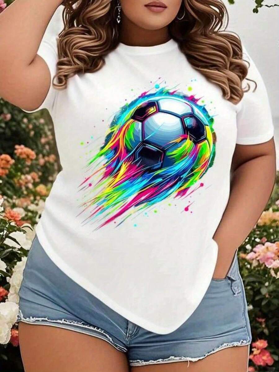 Women's And Unisex Soccer Jersey With Ball Print - White With Multicolor Graphic, Soft And Breathable Short Sleeve For Fans, Summer Outfits, Soccer Players - Machine Washable Casual Wear, Ideal Gift - 白色 - 查看 1