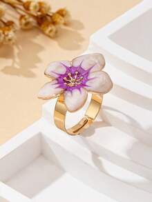1 pieza Anillo de flor esmaltado ajustable para mujer, de moda y elegante, adecuado para uso diario - flores - Ver 15