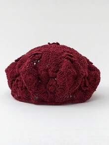1 chiếc mũ beret nữ thời trang mùa xuân/thu, kiểu dáng rỗng, nhẹ, đan móc thủ công hình hoa hồng, phù hợp với phong cách boho hàng ngày. - A - Xem 9