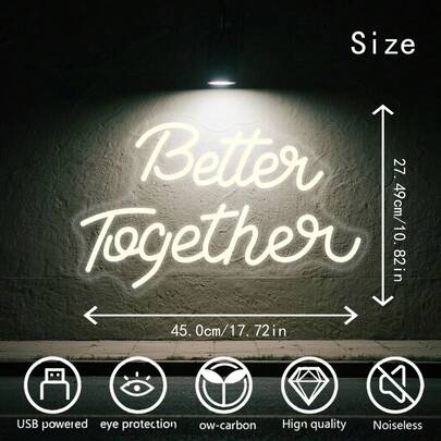 1 biển đèn LED neon "Better Together" - Dùng nguồn USB, trang trí tường, thích hợp cho đám cưới, lễ đính hôn, kỷ niệm và trang trí nhà cửa.