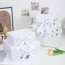 波點與星星禮品盒附緞帶，適用於伴娘邀請函、婚禮、生日、洗禮、派對、情人節禮物、禮品包裝、DIY手工、化妝品收納、畢業禮物與婚禮裝飾 - 白金圓點 - 查看 8