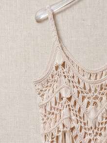 Bohemian V-Neck Tassel Sleeveless Cover Up, Suitable For Vacation And Beach - Apricot - View 8