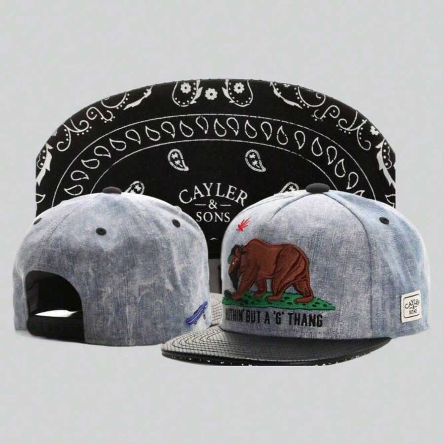 Men Baseball Cap - Denim Washed Grey Patchwork Cashew Pattern - View 1