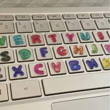 2 Sets Anime Theme Anti-Scratch PVC Keycap Stickers - Glossy Edges, A-Z Letters And Numbers, Mint Green/Coral/Pink/Purple/Yellow/Green, Asymmetrical QWERTY Layout, Suitable For Laptop, PC, Computer (Removable Without Residue) - Mash Up - View 2