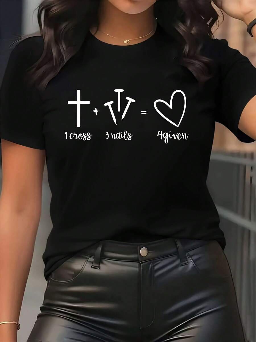 Short Sleeve T-Shirt with Inspirational Quote & Geometric Print - Lightweight Comfortable Blouse-Compatible for Brands Machine Washable Suitable for Home Office Wear, Casual Daily Outfits, Easy Care Clothing