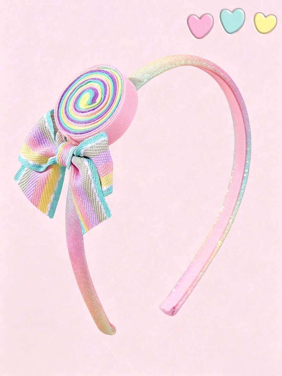1pc Girls' Ombre Headband, Sweet Cute Candy Bow Hair Band, Girls' Daily Hair Accessory - Multicolor - View 1