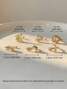 CHOSHILAR 6pcs/Set Assorted Non-Piercing Nose Rings, Gold Tone Elegant Luxury Design Nose Clips Suitable For Daily Wear And Parties - Gold 33 - View 3