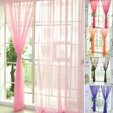 1 Uds. Cortinas de tul transparente coloridas, cortina de poliéster de Color sólido con bolsillo para dormitorio, cocina, sala de estar, habitación de niños, aula A08O - Amarillo - Ver 1