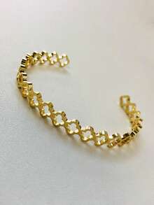 1pc Fashionable Luxury Titanium Steel Open Bangle Bracelet For Women - Yellow Gold - View 5