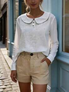 Women's Lightweight Summer Linen Casual Shirt - Long Sleeve Collared Design, Comfortable Breathable Fit Top White - White - View 6
