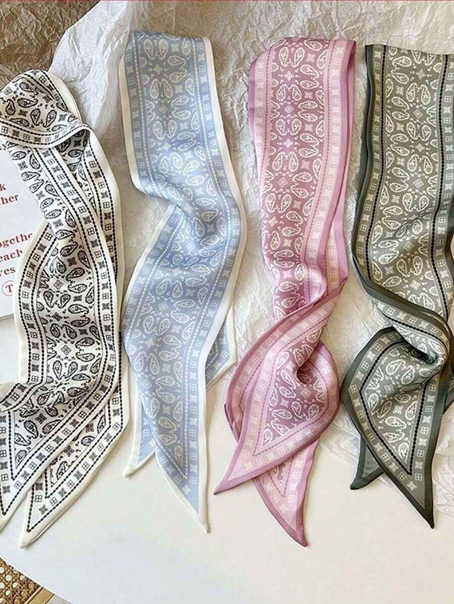 4pcs/Set Elegant Women's Silk Scarf And Floral Pattern Headband, Versatile For Daily And Vacation Wear, Cat Ear Headband, Sweatband, Suitable For School, College, Autumn/Winter, Women Hair Accessories, Soft Headscarf, Women Scarf Fashion Hair Band Summer Outfits - Nhiều màu - Xem 1
