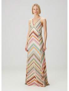 Women's Boho Print Maxi Dress Spaghetti Strap V Neck Summer Beach Vacation Dress - 綠藍 - 查看 7