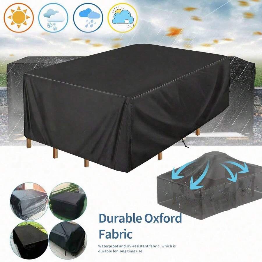 Multi-Size Large Rectangular Table Cover Garden Furniture Protective Cover UV Resistant Suitable For Outdoor Use - Black - View 1