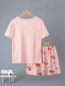 Bộ đồ ngủ bé gái 2 món/set, áo tay ngắn và quần short, pijama nhẹ họa tiết hoạt hình - Màu Hồng baby - Xem 3