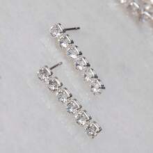 Simulated Drop Earrings Women - Cubic Zirconia Statement Tennis Earrings - And Sensitive Ears - - 3.5" Inch (Pave) - View 9