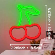 1pc Cherry Neon Sign, 8.07x7.28in/20.5x18.5cm Cherry Neon Light, Fruit Decorative Art Cherry Neon Light Wall Decor, LED Sign For Bedroom, USB Or Battery Powered LED Illuminated Sign For Christmas, Birthday, Wedding Party, Home Decor, Furniture - Multicolor - View 2