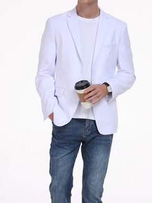 Áo khoác blazer nam cài cúc đơn, kiểu dáng thường ngày, phù hợp cho công sở. - trắng - Xem 2