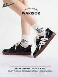 Warrior 時尚復古運動鞋女款 春夏舒適慢跑鞋 簡約風格休閒俐落運動鞋 全年適用 耐磨全天穿著訓練鞋 - 黑/米 - 查看 8