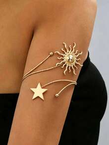 1pc Fashionable Floral Arm Cuff, Suitable For Women's Daily And Party Wear - Gold - View 9