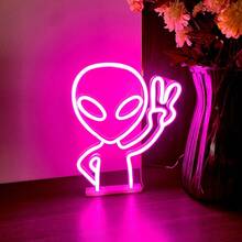 1个外星人霓虹LED灯,USB或电池供电,适用于卧室、房间、游戏室、派对、求婚、酒吧、周年纪念、男士专属空间、婚礼、生日、情人节、母亲节、儿童节、圣诞节等场合的墙面装饰照明,也是一份独特的礼物。 - 白色 - 查看 17